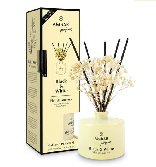 MIKADO BLACK ET WHITE FLEUR DE MIMOSA AMBAR