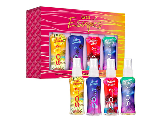 COFFRET 4 MINI BRUME SO ESCAPE 50 ML,BALI,IBIZA,MIAMI,AURORA