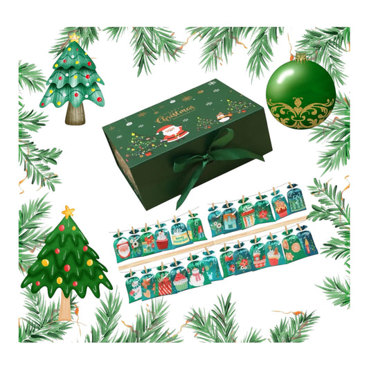 PRÉCOMMANDE BOX CALENDRIER DE NOËL VERTE COMPOSER DE 24 POCHETTES ENVOI MI-NOVEMBRE